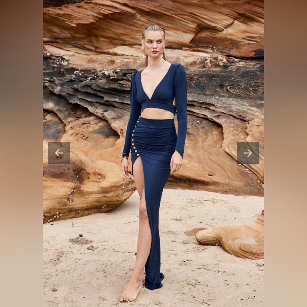Navy Blue Grecian Tide Draped Skirt with matching crop top size S